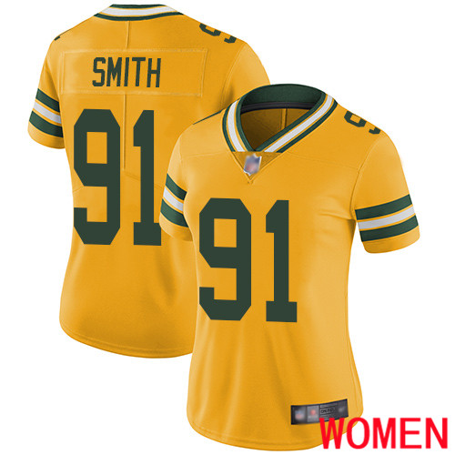 Green Bay Packers Limited Gold Women #91 Smith Preston Jersey Nike NFL Rush Vapor Untouchable